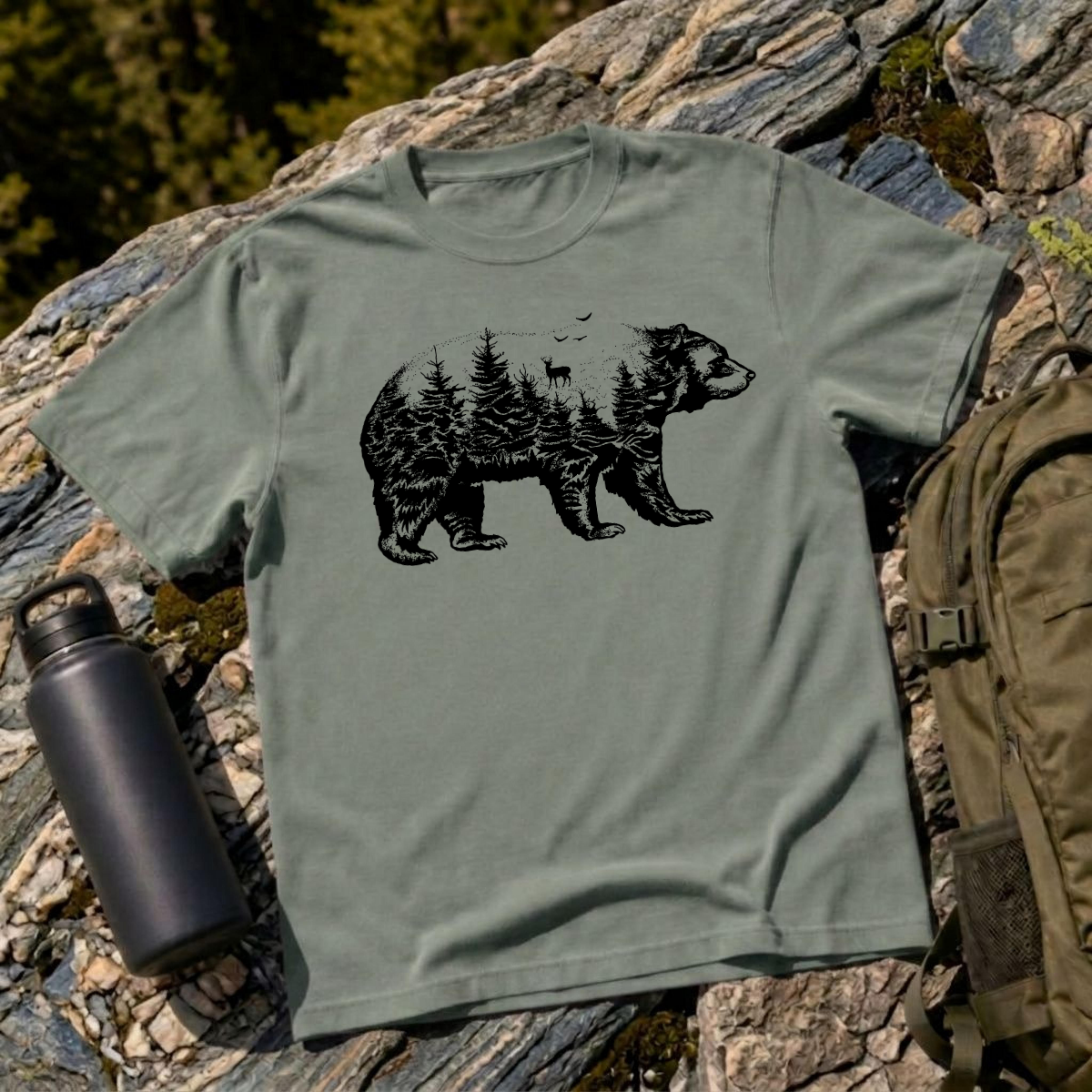 Bear Forest Silhouette Graphic T-Shirt