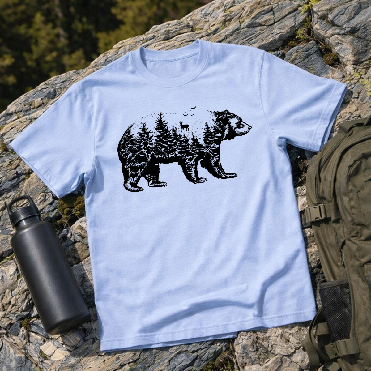 Bear Forest Silhouette Graphic T-Shirt