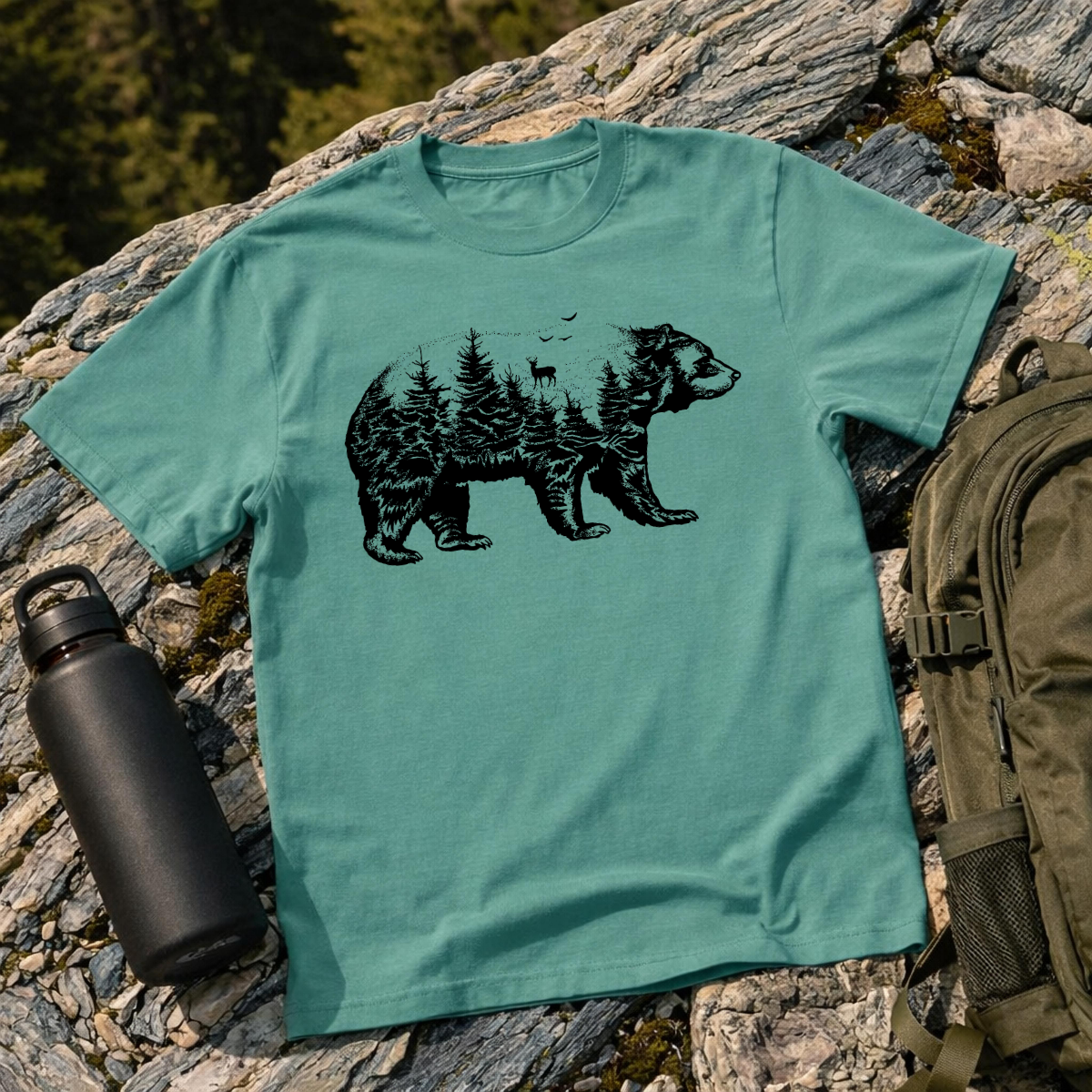 Bear Forest Silhouette Graphic T-Shirt